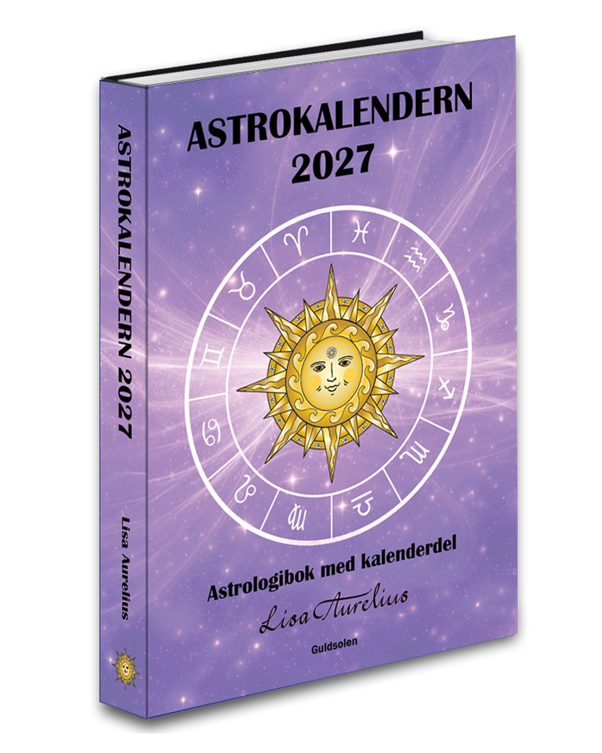 ASTROKALENDERN 2027 – framsida med sol och stjärntecken, rakt framifrån
